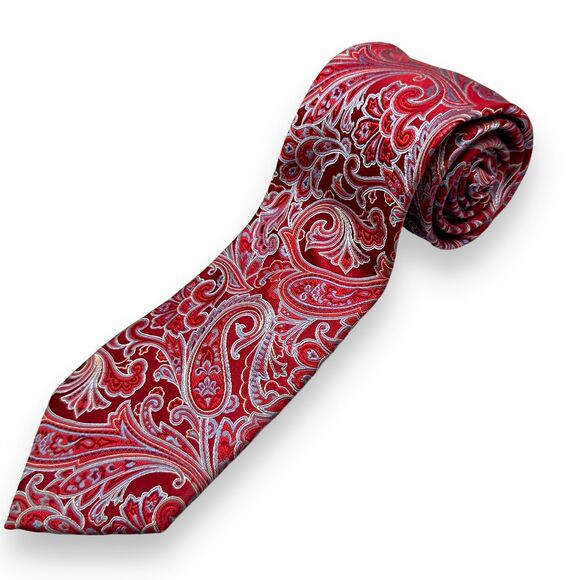 Eagle Mens‎ Red Paisley Pattern Neck Tie 100% Silk Classic Style Model 58 inch - Picture 1 of 10